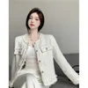 Kurtki damskie Choichic francuska w stylu Korea Tweed Design Mały koło szyi pojedynczy płaszcz dla kobiet wiosna jesienna kobieta 230915