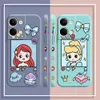 Cas de téléphone portable Cas pour OPPO RENO 8 7 9 6 7SE 5 4 4SE 4 3 4G 5G PRO PLUS Couleur Simple Couvercle de boitier en silicone liquide Funda Cartoon Princess Ariel L230916