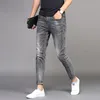 Männer Jeans Ganze 2021 Denim Trendy Marke Schlanke Füße Casual Lange Hosen Koreanische Stil Sommer Dünne Rauch Grau Bleistift349H