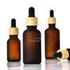 Frosted Amber Glass Droper Bottle 5 ml 10 ml 15 ml 20 lm 30 ml 50 ml 100 ml med bambu cap 1oz trä eteriska oljeflaskor bleee