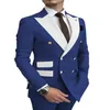 2021 Fashion Royal Blue Men Suits Double Breasted For Wedding Slim Fit Groom Tuxedos 2 Pieces Set Prom Suits Male Jacket Pants274K