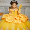желтые кружевные кристаллы платья для девочек-цветочниц бальное платье-бато свадебные платья для маленьких девочек дешевые платья для причастия платья f359177I