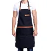 2020 Ny Canvas Cotton Cooking Unisex Kitchen Förkläde för kvinnliga män Chef Leather Waiter Cafe Shop BBQ Frisör Uniform Bib F1214207N