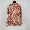 2023 Spring Summer Red Floral Cotton Linen Long Sleeve Shirt and Shorts Euro Size290G