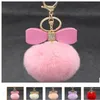 Bowknot Fur Pom -keychain Real Rex Rabbit Fur Ball Ball Chains Fur Key Ring Bead Chain for Bag 286e