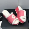 Womens Slippers Designer Wedge Heel Height 6.5cm Slides Sheepskin Tweed Mules Classic Pink Blue Fuchsia Retro Black Leisure Shoe 23ss F/W Flip Flops Rubber Sole