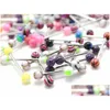 Anéis de Língua Estrela Coração Fogo Skl Etc Mix Cores 100 Pcs Body Piercing Jóias Aço Inoxidável Barbell Acrílico 5mm Brinco de Bola Dhgarden Dhgux