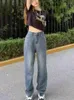 Jeans femininos y2k calças 2023 baggy streetwear menina longo vintage cintura alta perna larga médio estiramento esfregando