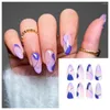 False Nails 24Pcs/Set Oval Head Wearing Almond Blue Abstract Line Design Artificial Fake Art Full Cover Press On Nail Tips