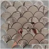 Stickers muraux moderne Sier Fan échelle en forme de miroir en métal brossé carreaux de mosaïque pour cuisine / salon / salle d'exposition / magasin porte décor Drop Delive Dhega