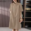 Basic Casual Dresses ZANZEA Women Korean Daily Casual H-shaped short Sleeved Breasted Lapel Shirtdresses L230916