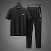 Men's Tracksuits Summer High-end Luxury Fashion Suit Quick-drying Casual Pants Ice Silk Short Sleeve T-shirt Sports Two-piece Set