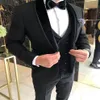 Mais recente design um botão preto noivo smoking xale lapela padrinhos de casamento ternos masculinos festa de formatura blazer jaqueta colete calças handsom239i