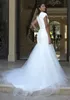 White Wedding Dresses Bridal Gowns Mermaid Trumpet Formal Ivory Custom New Plus Size Lace Up Zipper Button Applique Lace Sweetheart With Short Sleeves Tulle