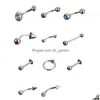 Tungringar 110 st 11 stilar kirurgiska stål kropp piercing smycken mix crystal sten nippel mage knappt ögonbryn labret läpp d dhgarden dhbp8