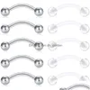 Tongue Rings 10Pcs Curved Barbell Snake Eyes Ring Piercing Belly Button 14Gsurgical Steel Clear Acrylic Retainer Length Drop Dhgarden Dhwgb