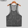 Herrtankstoppar 2023 män mesh transparent andningsbar oneck ärmlösa västar fitness sexig streetwear modekläder incerun 230915