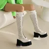 Bottes maille creuse respirant été femme longueur genou ultra haut talon plate-forme fermeture éclair style punk long 2023