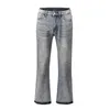 Mens Jeans vintage lapptäcke blossed y2k streetwear wide ben denim pant hip hop svart färgblock smal passform för män 230915