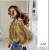 Womens Fur Faux s HighEnd Outono e Inverno Importação Real Raccoon Jacket com Jeans Collar Casaco Curto Estilo De Malha Sobretudo 230915