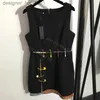 Basic Casual Dresses Patchwork Dress Black Pin Dresses Sexy Sleeveless Skirts Elegant Charm Female Dress Vest Hollow Waist Skirt Clothing L230916