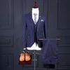 Erkekler Suits Blazers En son ceket pantolon tasarımları lacivert dikey şerit erkekler formal ince fit özel şık smokin 3 parça248m