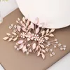 Hair Clips Fashionable Exquisite Rose Gold Ornament Flowers Leaves Decoration Crystal Handmade Comb Wedding Accessories TEN