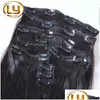 Clip In/On Hair Extensions 7A Straight In Human Peruvian 10Pcs/Set 200G For Black Drop Delivery Products Dhusm