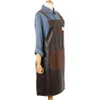 New BBQ Leather PU Apron Bib Leather Straps Chef Kitchen Apron for Women Men Pockets barber cook Restaurant Waitress 201007235H