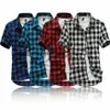 Mode hommes été tenue décontractée chemise hommes Plaid à manches courtes dessus de chemise Tee234Q