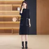 Black and White Contrast Color Sweaters Dress Autumn Winter Lady Soft Warm Slim Vacation Party Knitted jumper Dresses 2023 Women Designer O-Neck Elegant Midi Frocks