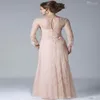 2020 novo blush rosa renda mãe da noiva vestidos de mangas compridas apliques até o chão formal vestido de mãe vestidos de noite baratos c253s