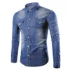 New Black Jeans Shirt Men Autumn Fashion Double Pocket Demin Shirt Casua Slim Fit Shirts Chemise Homme Marque2270