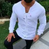 Mannen Casual Pure Kleur Tether Katoen Linnen Shirts Slim Fit Sociale Harajuku Blouses Ronde Hals Mannelijke Witte Lange Mouw Clothi180f