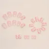 Kunstnagels 24 stuks roze bloem met lijm vierkante kop korte stijl Franse pers op draagbare volledige dekking neptips