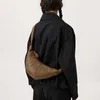 Lemai * Cow Horn Bag Genuine Leather Commuter Litchi Pattern One Shoulder Crossbody Waist Bag Jiaozi Bag Kesong Bag Men's Bag