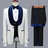 Nouveauté Floral hommes Costume coupe ajustée mariage smoking bleu marine velours revers marié fête costumes Costume Homme Groomsman Blazer260b