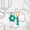 Dangle Earrings Bohemia Green Color Natural Stone Round Beaded Drop For Women Fashion Geometric Twisted Stainless Steel