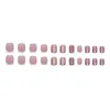 False Nails 24Pcs Champagne Glitter Short Square Nail Tips French Pink Fake Wearable Artificial Press On With Glue