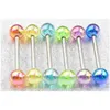 Anneaux de langue 100Pcs Langue / Mamelon Bouclier Anneau Barbells Barre Droite 14G Ab Colorf Boules Corps Piercing Bijoux 1.6X16X6 / 6Mm D Dhgarden Dhizn