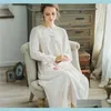 Womens Cfyh Autumn Winter Sleepwear Solid Ladies Dresses Princess Long Sleeve Nighties Modal Lace Indoor Clothing Sexy Nightgowns1319U