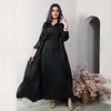 Ethnic Clothing Muslim Elegant Women Wrap Dress Cardigan Vest V-Neck Arab Islamic Pleated Solid 2 Pieces Set