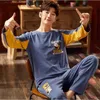 Mens Hoodies Sweatshirts 100 cotton men pyjamas Cute sleepwear man pajamas set male nightwear Korean Baju Tidur long sleeve long pants clothes plus size L3XL pyjama A