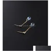 Charm Daimi Sky Blue Topaz Pendientes Piedras preciosas femeninas Genuino Amarillo 14K Inyección de oro Viento que sopla Ceremonia de línea de oreja corta Dhgarden Dhu6F