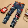 Personality Embroidery Beauty Badge Patch Jeans Men Ripped Jeans Fashion Brand Biker Hip Hop Denim Slim Fit Casual Pants11279E