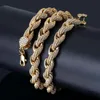 New Style Gold Plated Full CZ Cubic Zirconia Rope Chain Necklace 8mm Full Diamond Silver Hip Hop Punk Rock Jewelry Gifts for Guys 246q