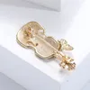 New Elegant Violin Brooch for Women Crystal Musical Hijab Lapel Pins Suit Scarf Flower Brooch Jewelry Accessories