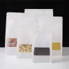wholesale Bolsas de pie Kraft Bolsa de embalaje de papel reutilizable con ventana Bolsa de almacenamiento de alimentos termosellable 12 LL