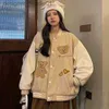 Women's Jackets Women Fashion Bear Embroidered Baseball Uniform Oversize Long Sleeve Jacket Korean Style Casual Coat L230916