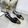 Designer de luxe femmes diapositives sandales d'été sandales chaussures chaton talon épais marque classique en cuir véritable slingback femme décontractée robe chaussure pantoufle chaussures d'usine 35-42